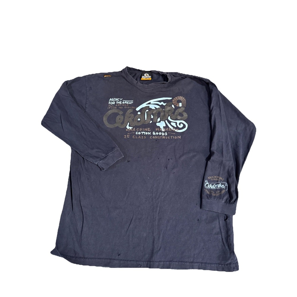 Y2K Vintage Akademiks 4XL T Shirt Long-Sleeve Grunge Skater Men Distressed